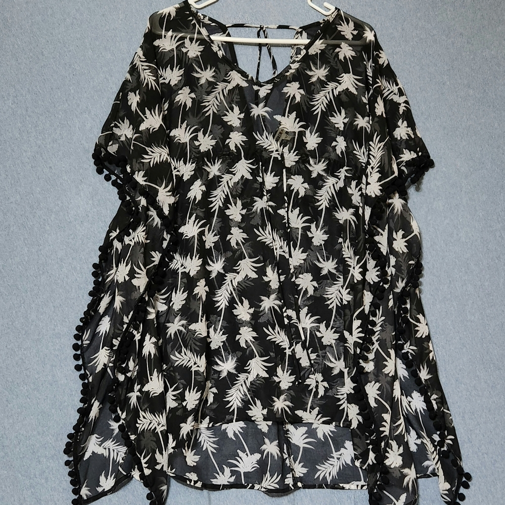 Mike Swim black sheer palm tree print bathing suit cover. Size large